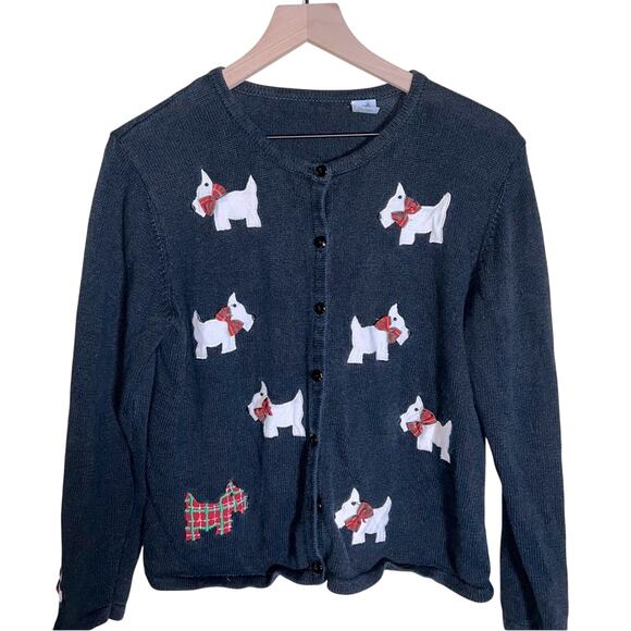 None Sweaters - VINTAGE 80s Scotty Dog 3D embroidered cardigan M